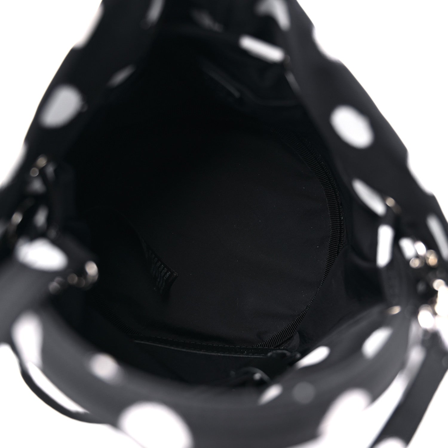 Balenciaga Recycled Sport Nylon Polka Dot Logo Embroidered Wheel Drawstring Bucket Bag Black White 5 of 9