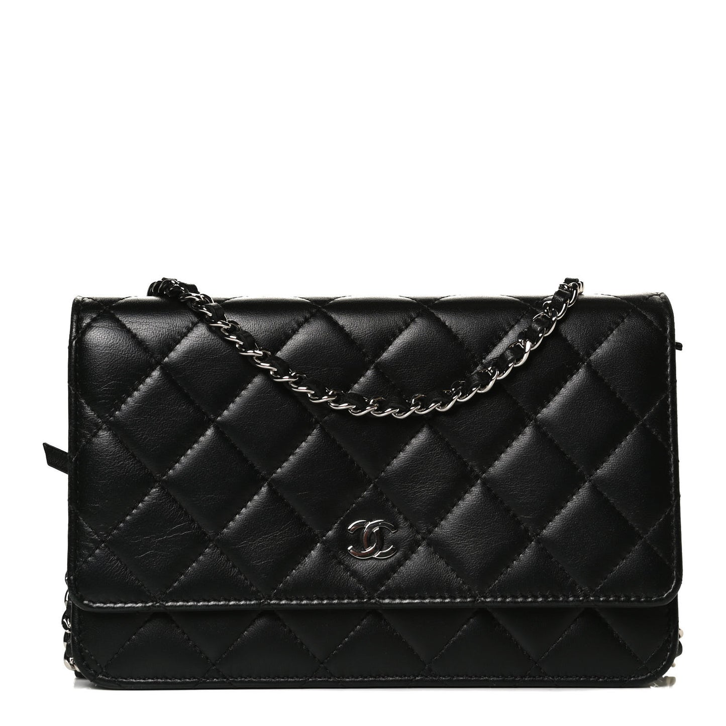Lambskin Quilted Wallet On Chain WOC Black