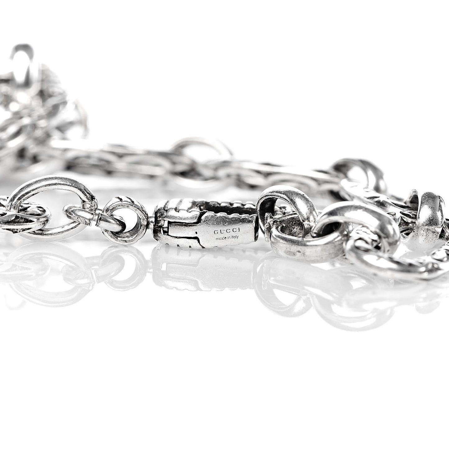 Sterling Silver Textured Interlocking G Charm Bracelet