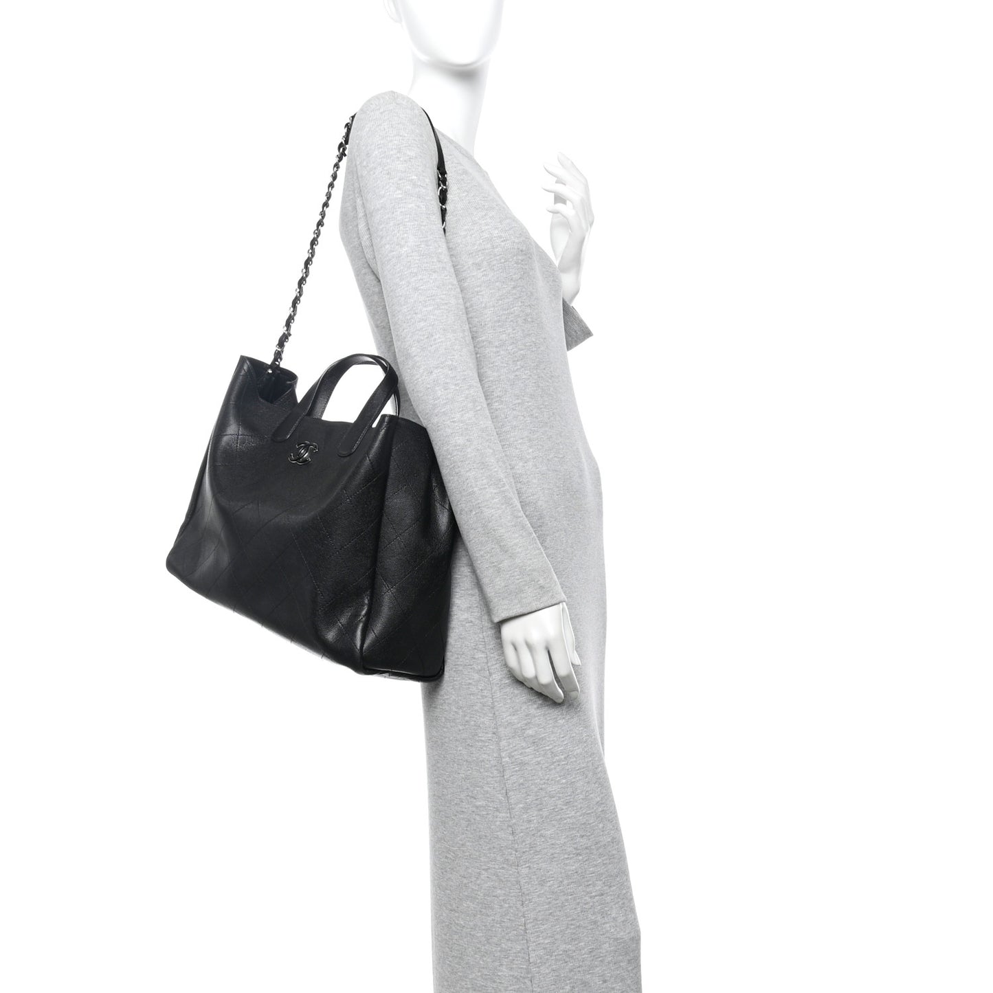 Caviar Stitched Large Shopping Tote Black