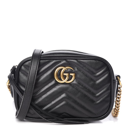 Gucci Calfskin Matelasse Mini GG Marmont Chain Shoulder Bag Black 1 of 10