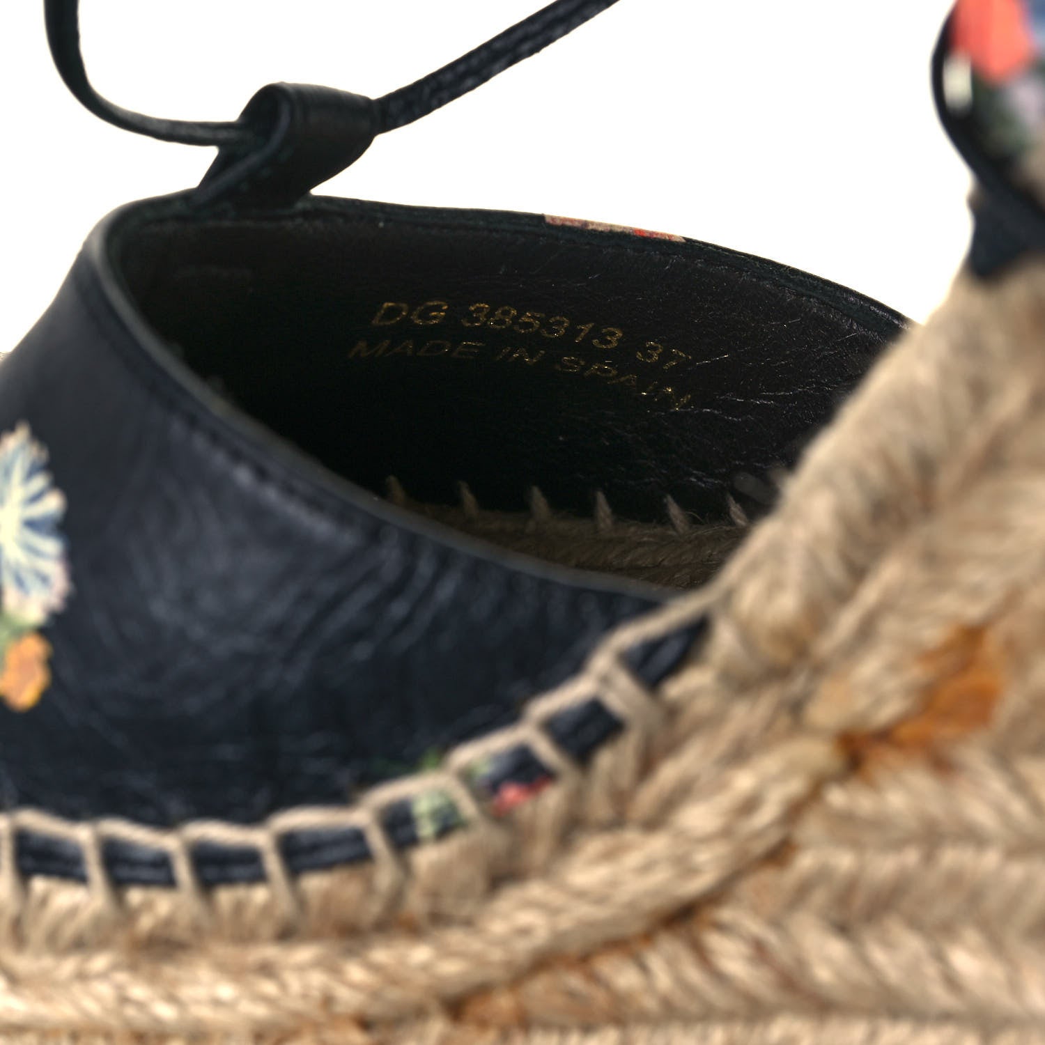 Saint Laurent Floral Print Espadrille Lace-Up Wedges 37 Black 6 of 10