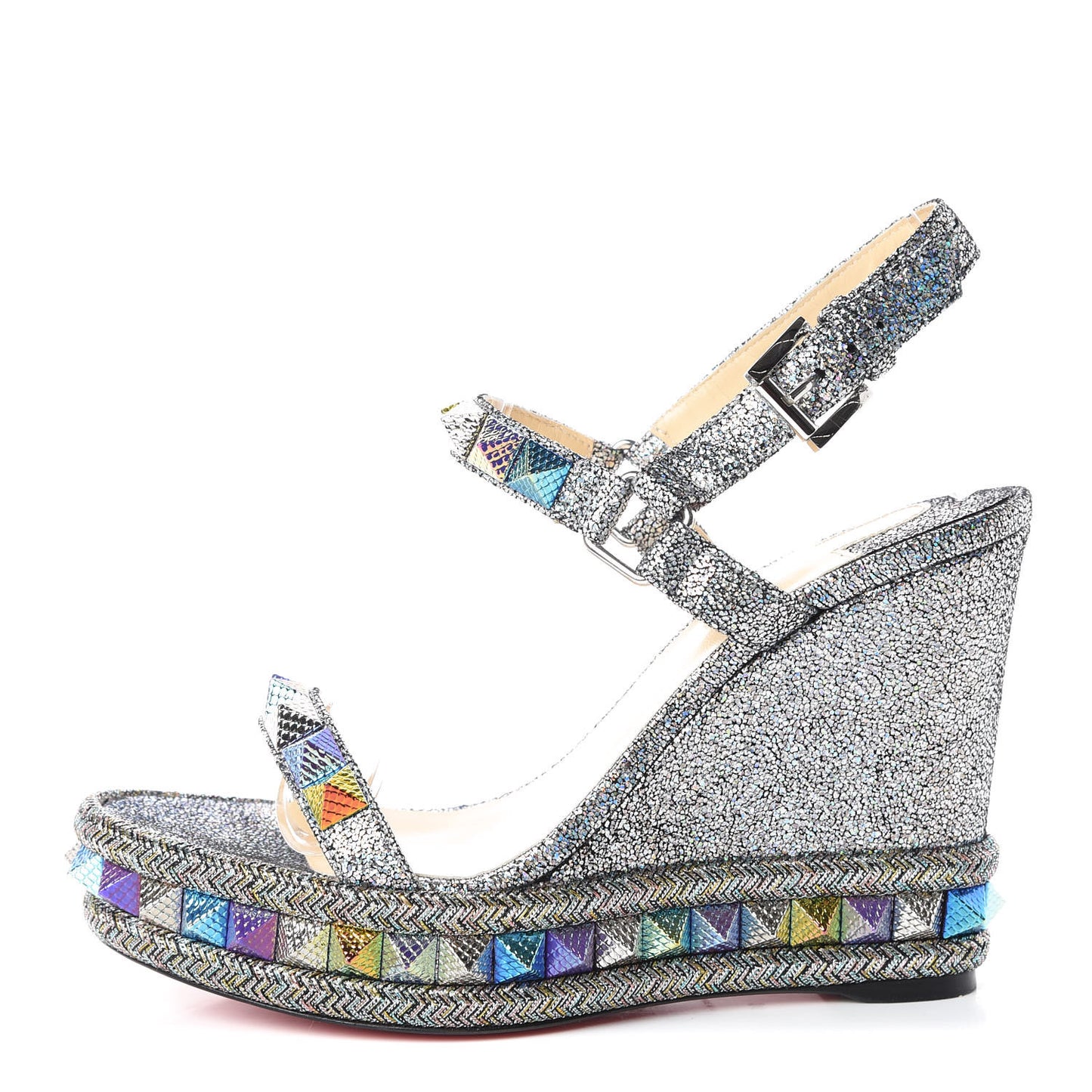 Nappa Mica Pyraclou 110 Wedge Sandals 36 Silver