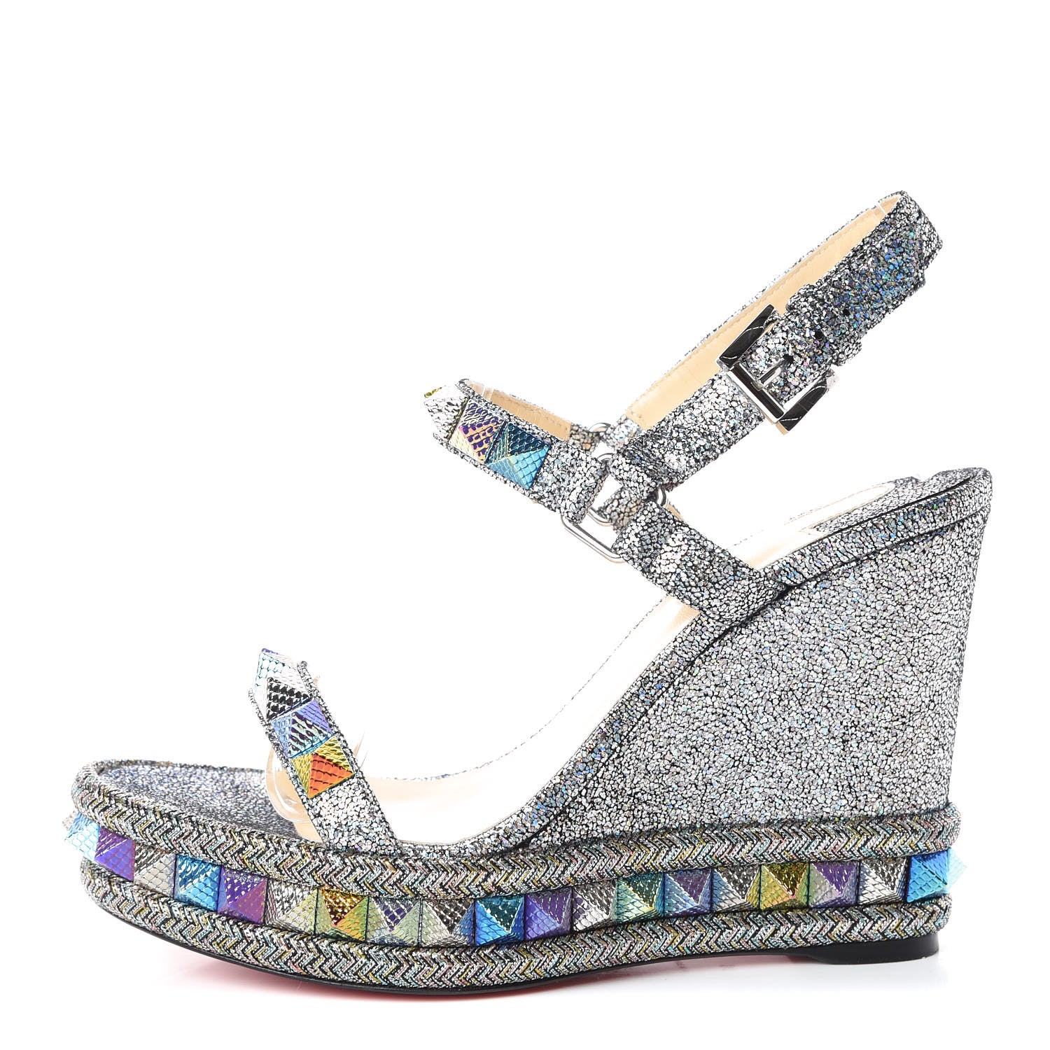 Christian Louboutin Nappa Mica Pyraclou 110 Wedge Sandals 36 Silver 1 of 9