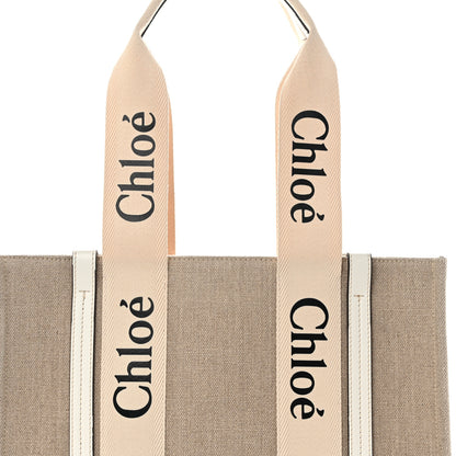Chloe Linen Calfskin Medium Woody Ribbon Tote White 8 of 12