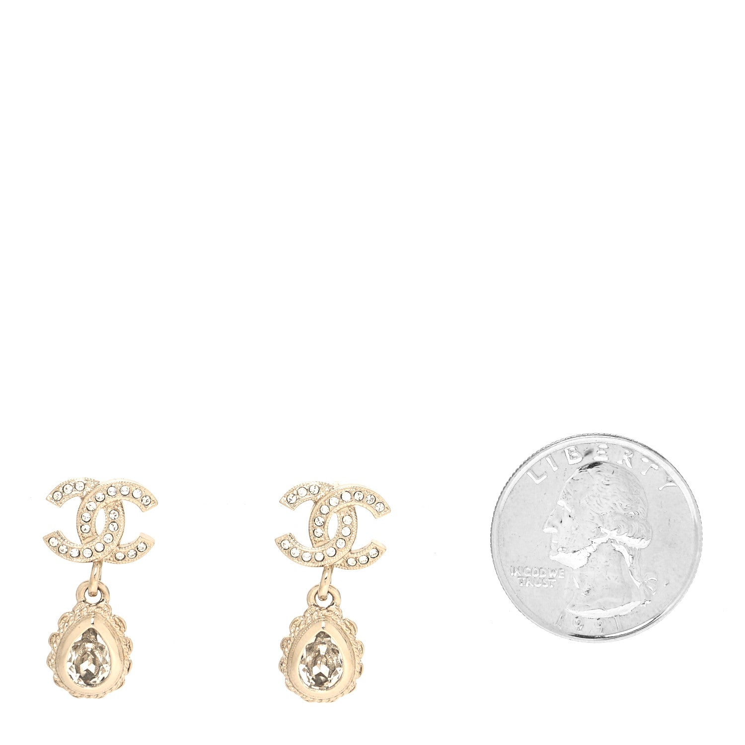 Chanel Metal Crystal CC Tear Drop Earrings Gold 2 of 4