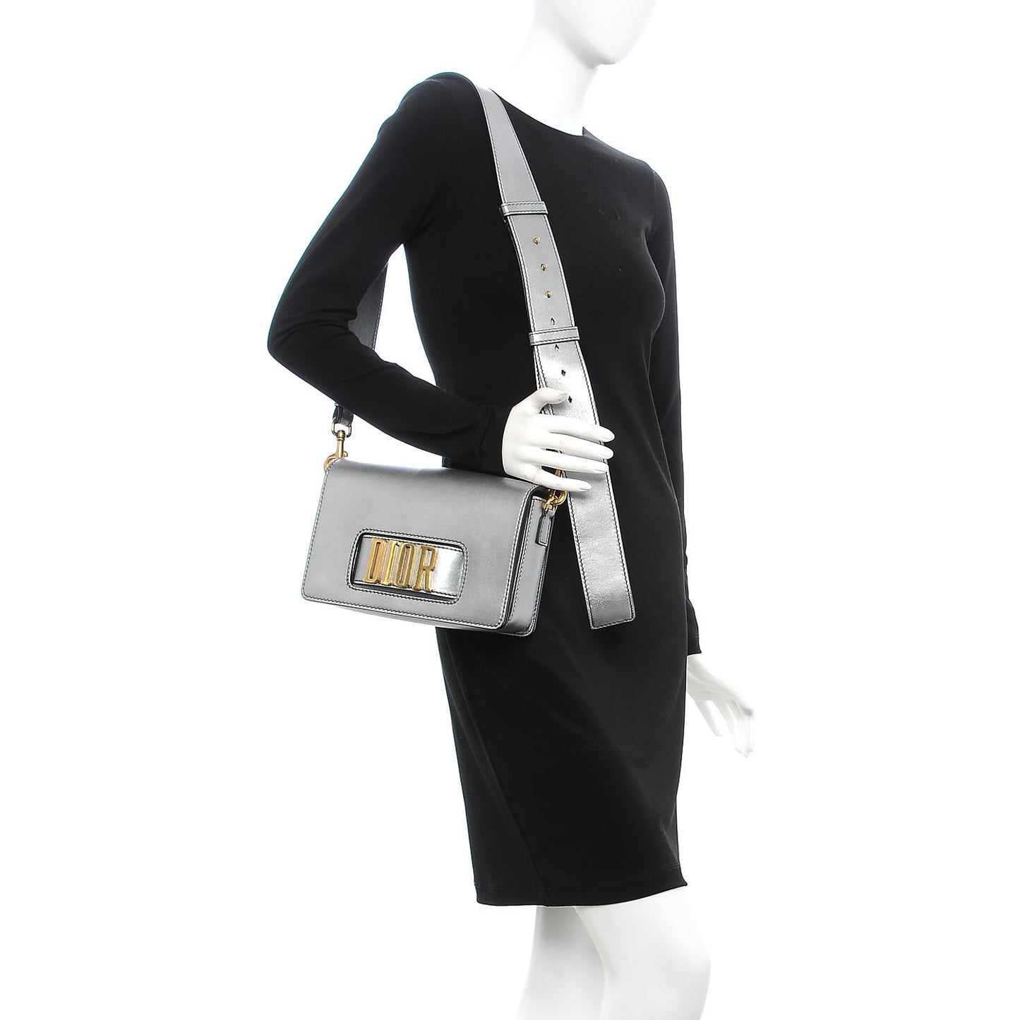 Metallic Smooth Calfskin Dio(r)evolution Flap Bag Silver