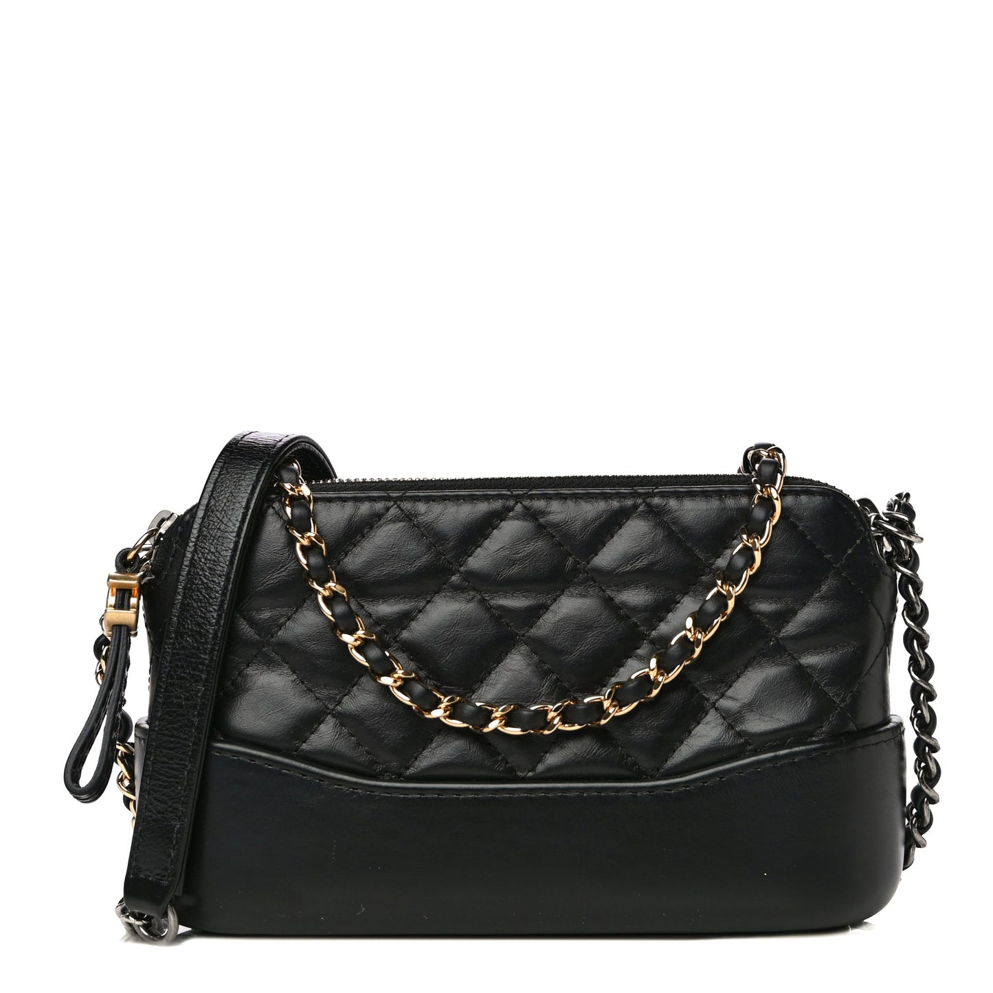 Aged Calfskin Quilted Small Gabrielle Clutch With Chain Black