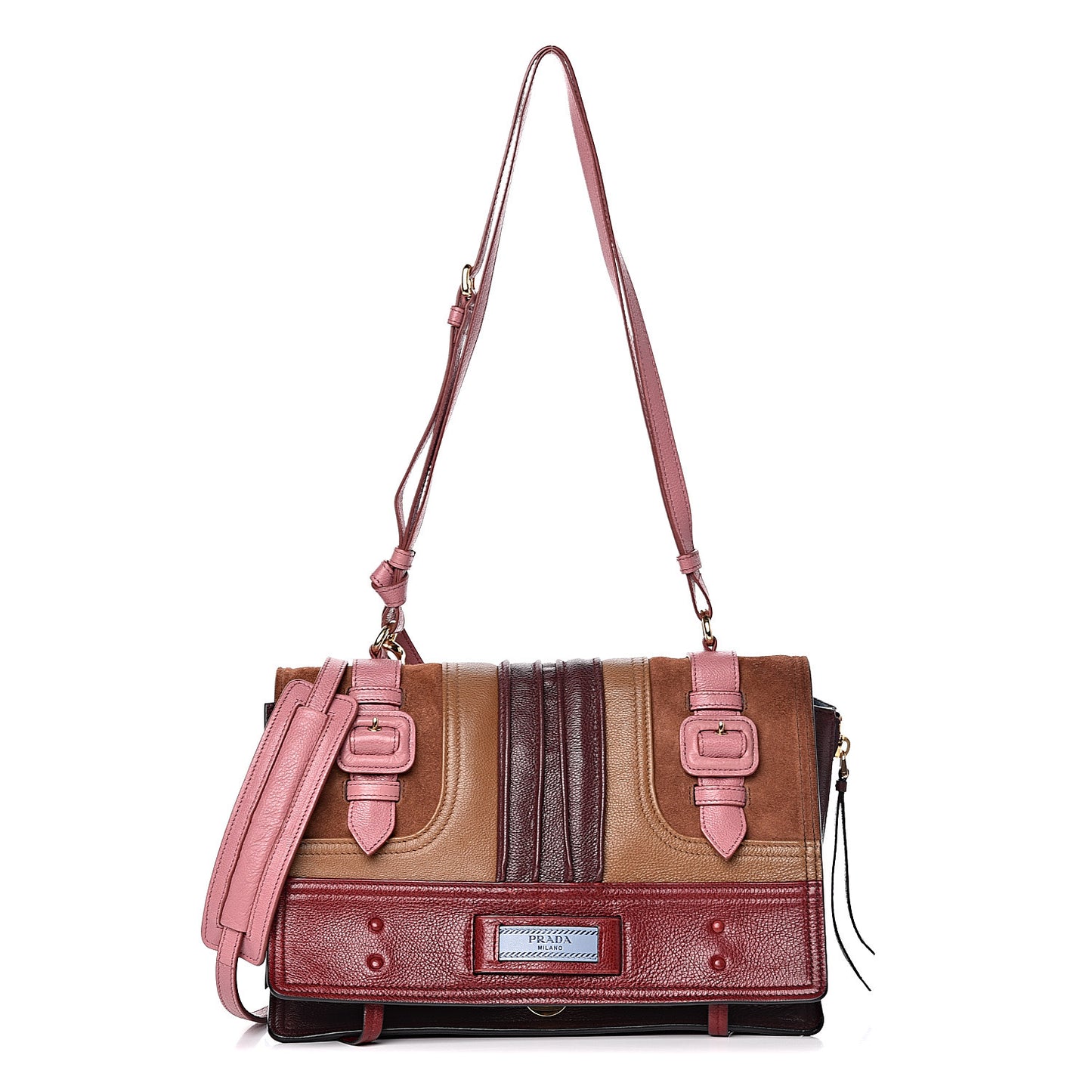Glace Calfskin Suede Patchwork Etiquette Shoulder Bag Rubino Loto
