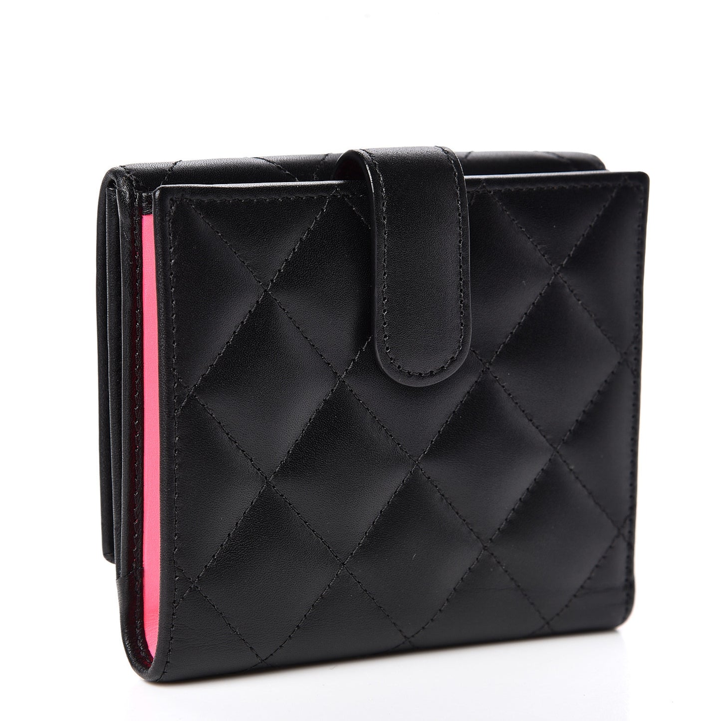 Calfskin Quilted Cambon Business Card Holder Black