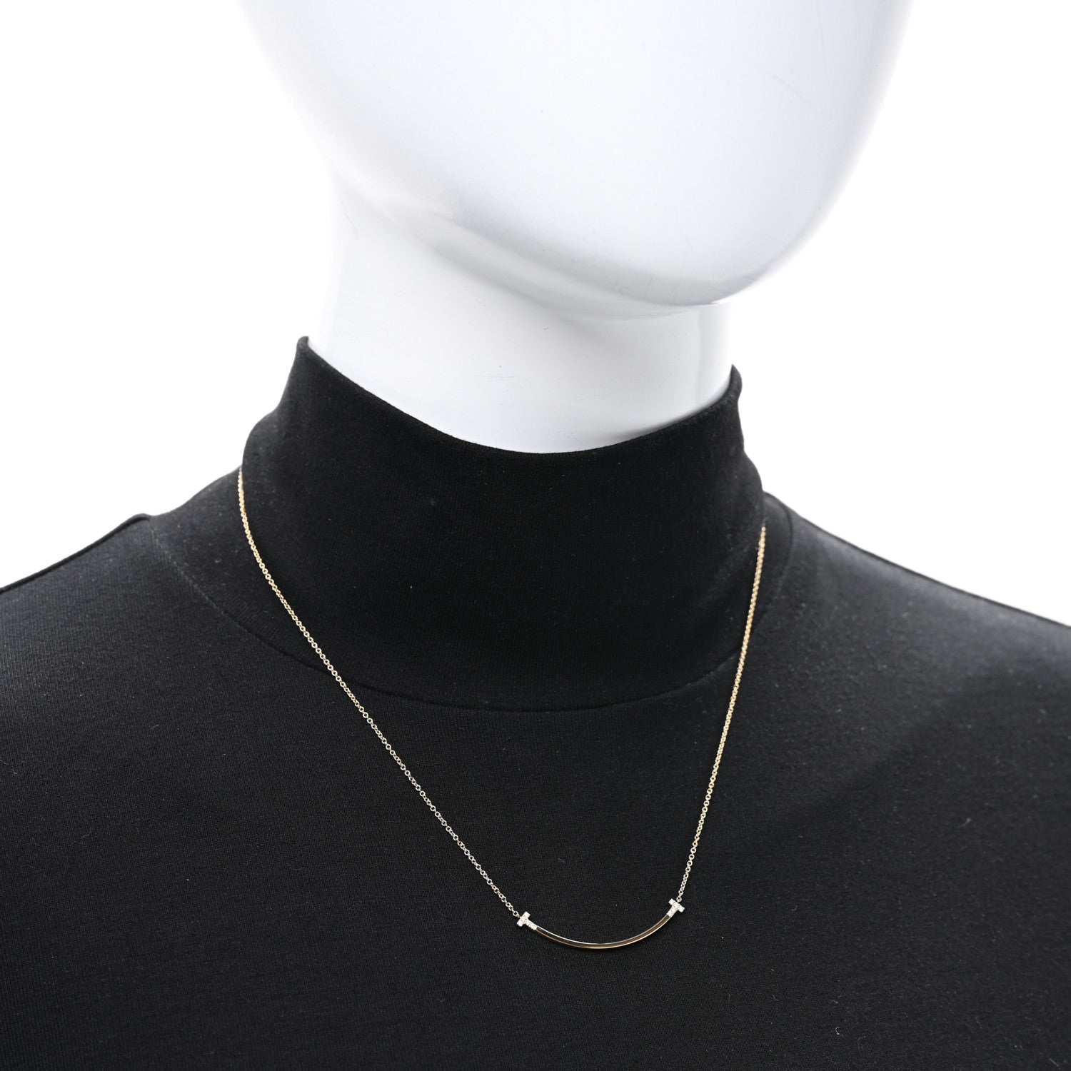 Tiffany 18K Yellow Gold Diamond Small T Smile Pendant Necklace 2 of 5