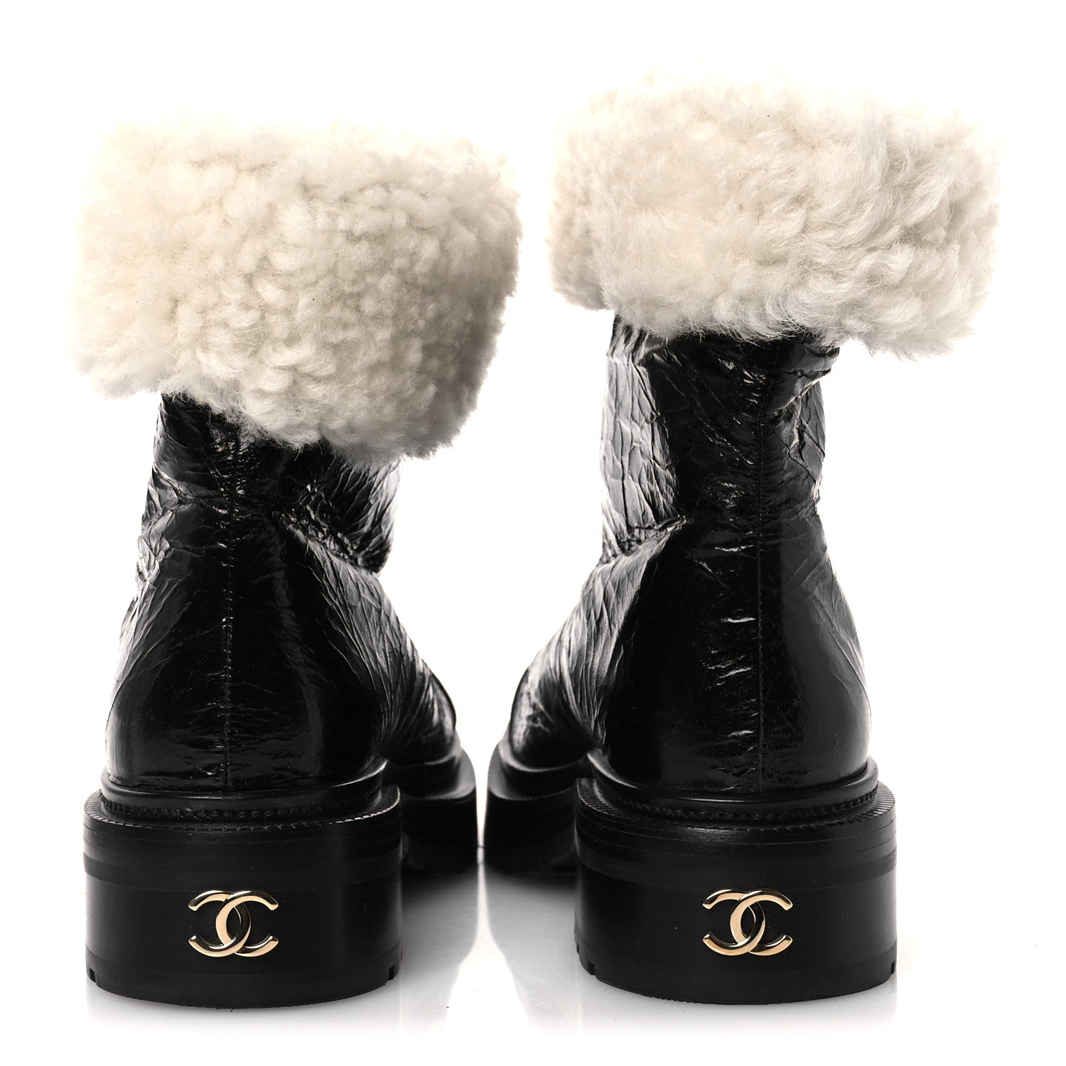 Chanel Lambskin Shearling Short Boots 36 Black 6 of 10