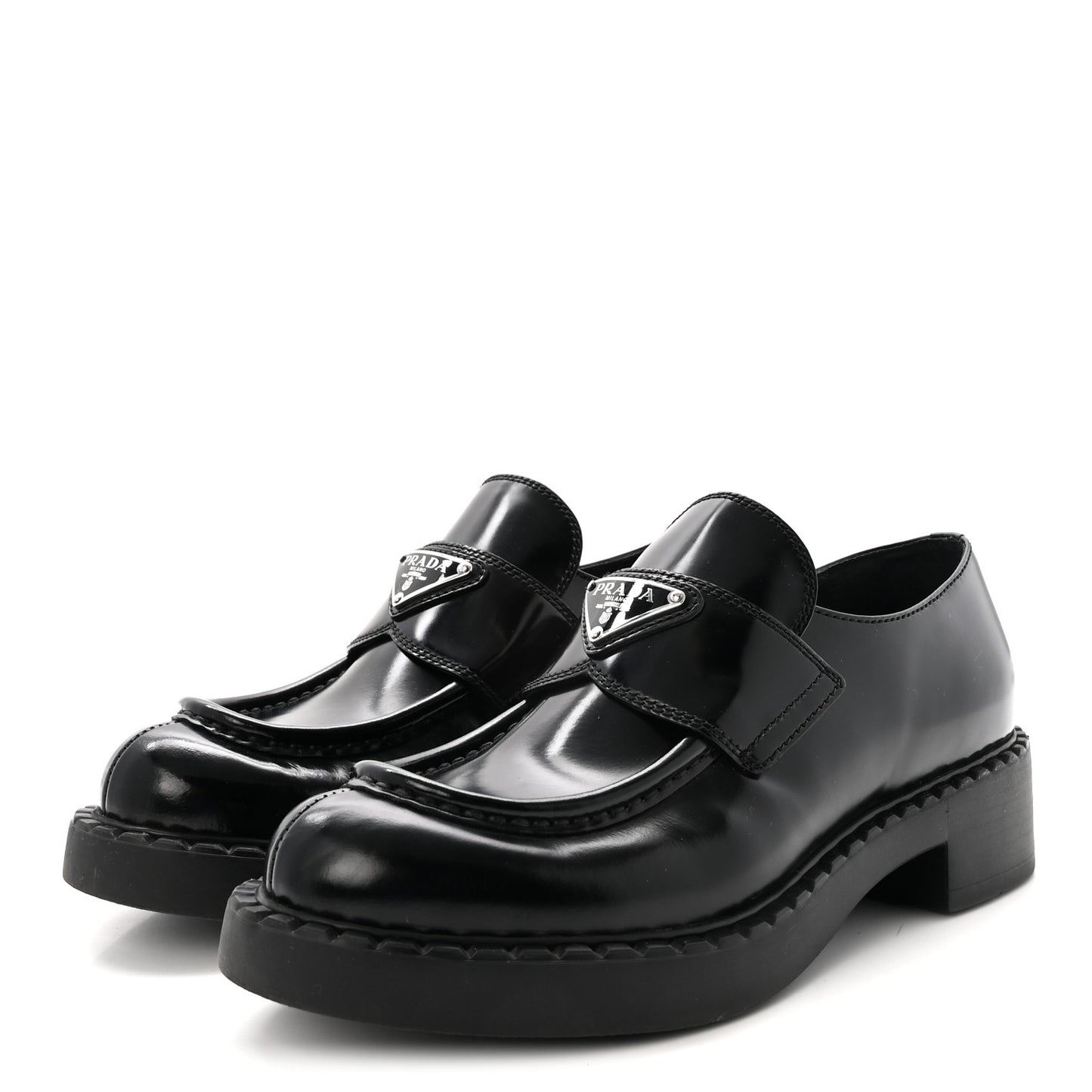 Spazzolato Metal Triangle Logo 50mm Loafers 37 Black