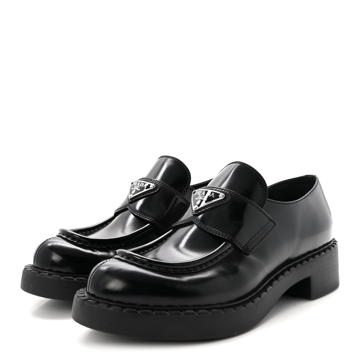 Prada Spazzolato Metal Triangle Logo 50mm Loafers 37 Black 4 of 9