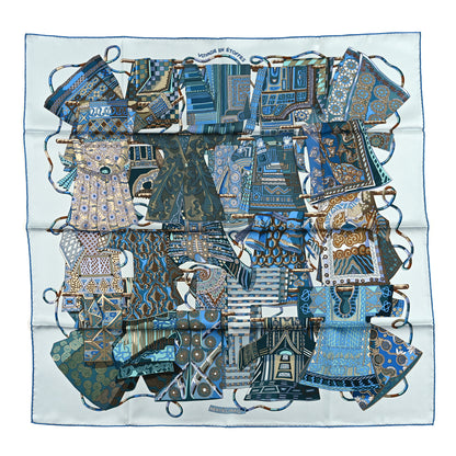 Hermes Silk Voyage En Etoffes Scarf 90 Bleu Pale Blue Jean Vert 1 of 4