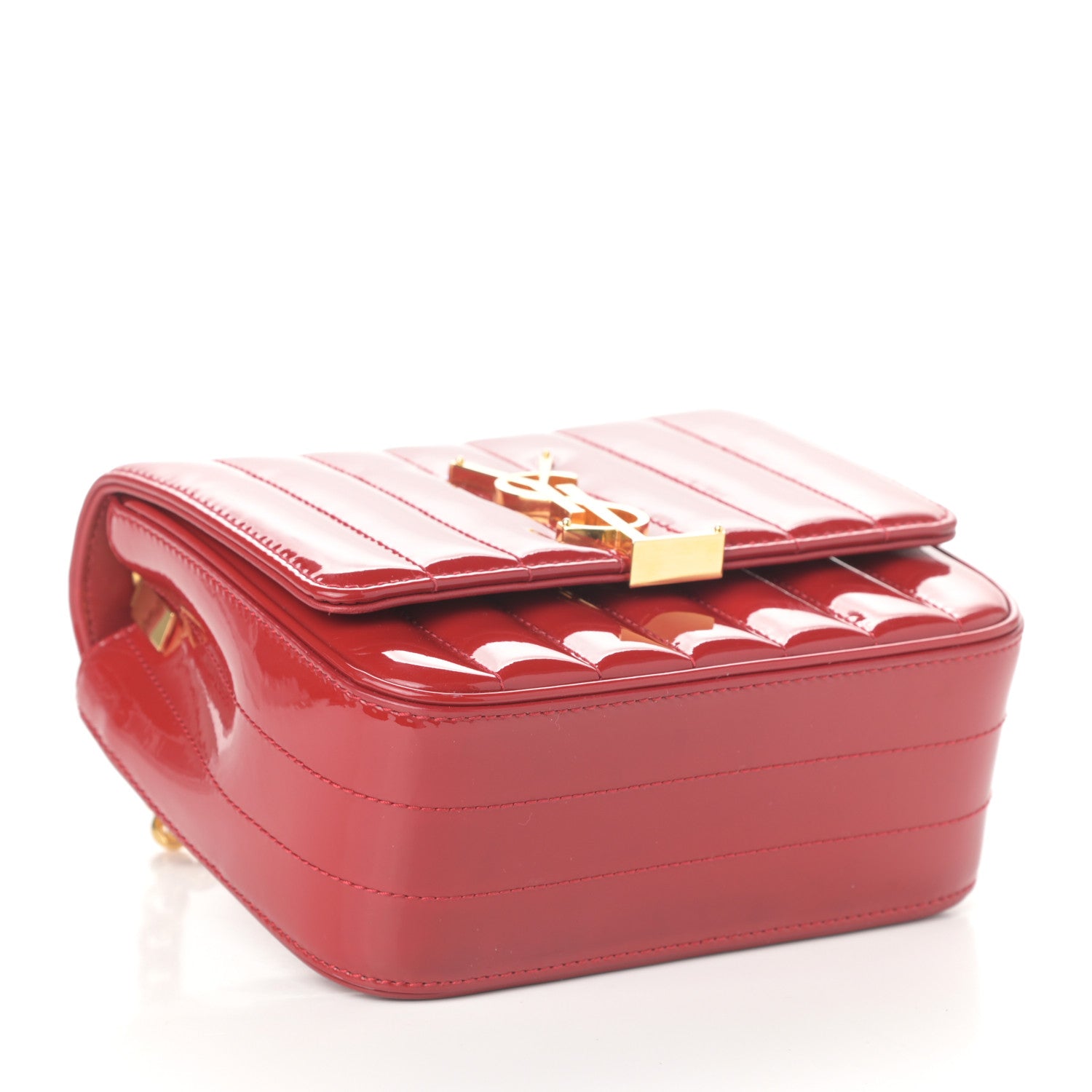 Saint Laurent Patent Matelasse Monogram Small Vicky Chain Bag Red 4 of 9