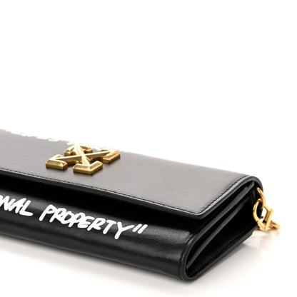 Off-White Calfskin Jitney Logo Flap Wallet On Chain Black 8 of 9