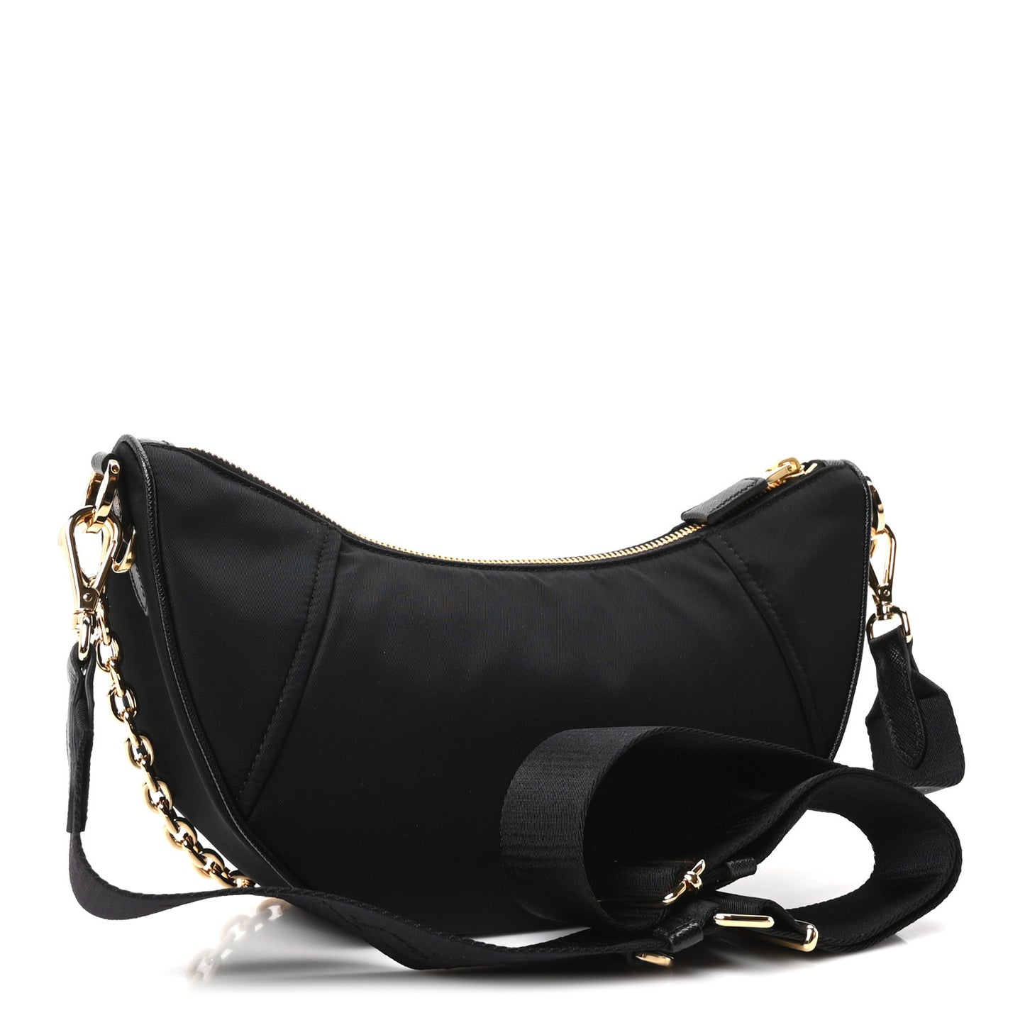 Re-Nylon Saffiano Demi-lune Shoulder Bag Black