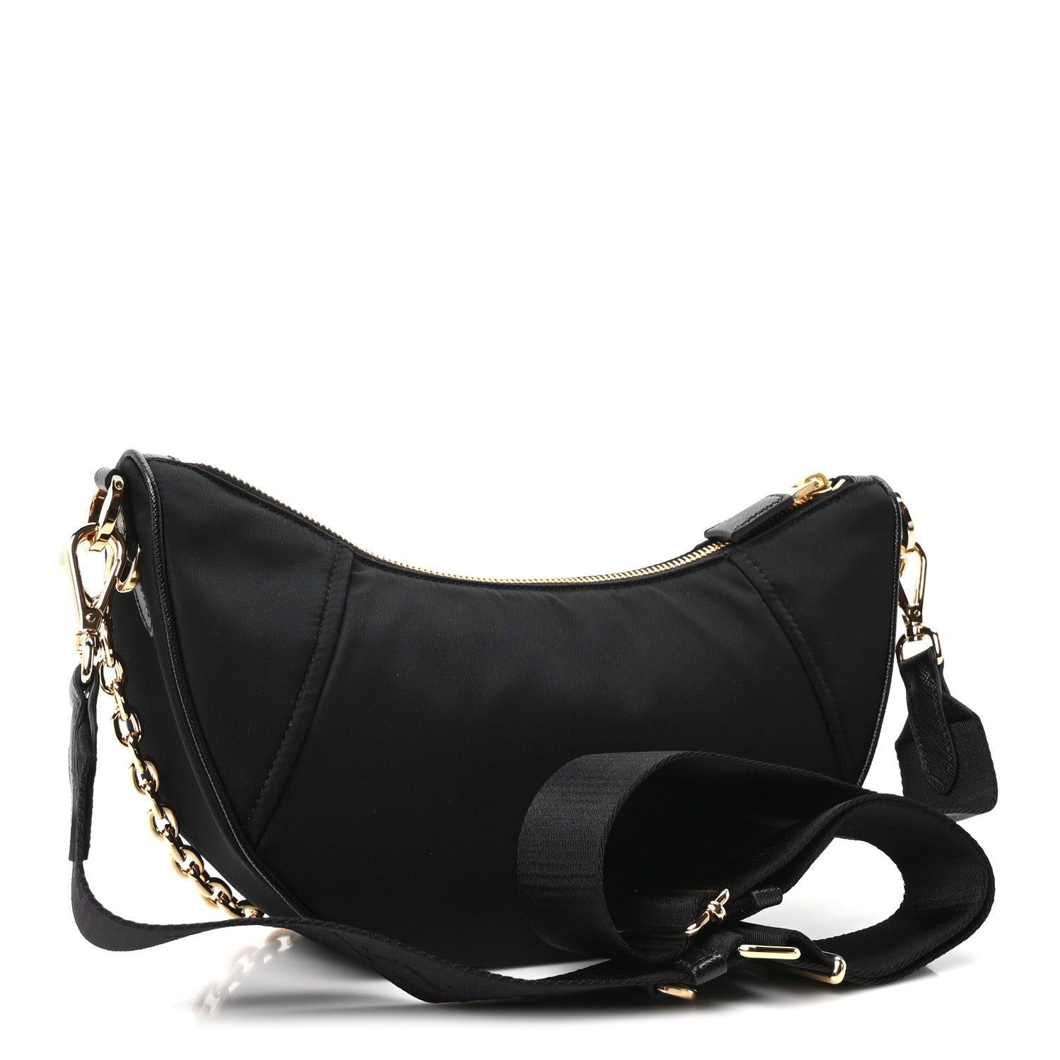 Prada Re-Nylon Saffiano Demi-lune Shoulder Bag Black 2 of 9
