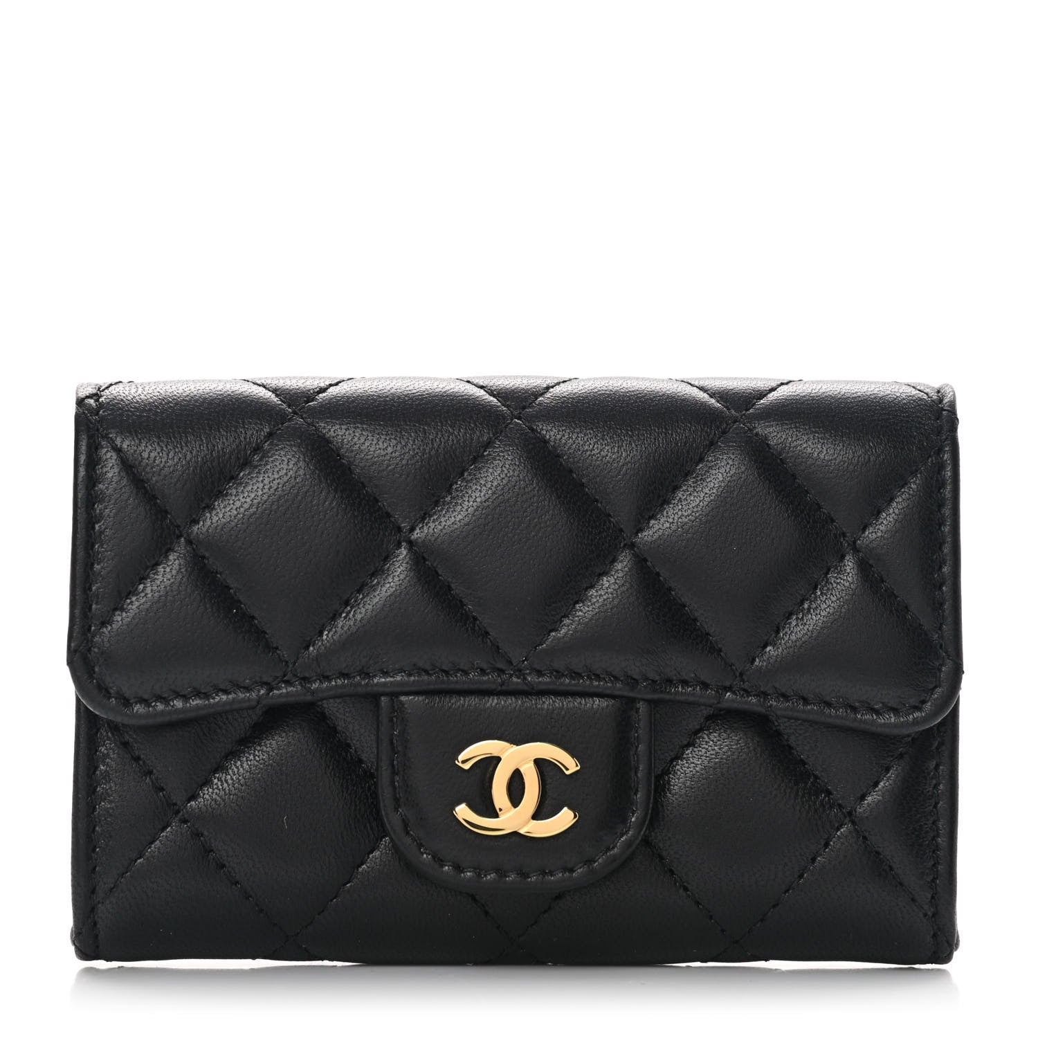 Chanel Lambskin Quilted Flap Card Holder Wallet Black 1 of 11