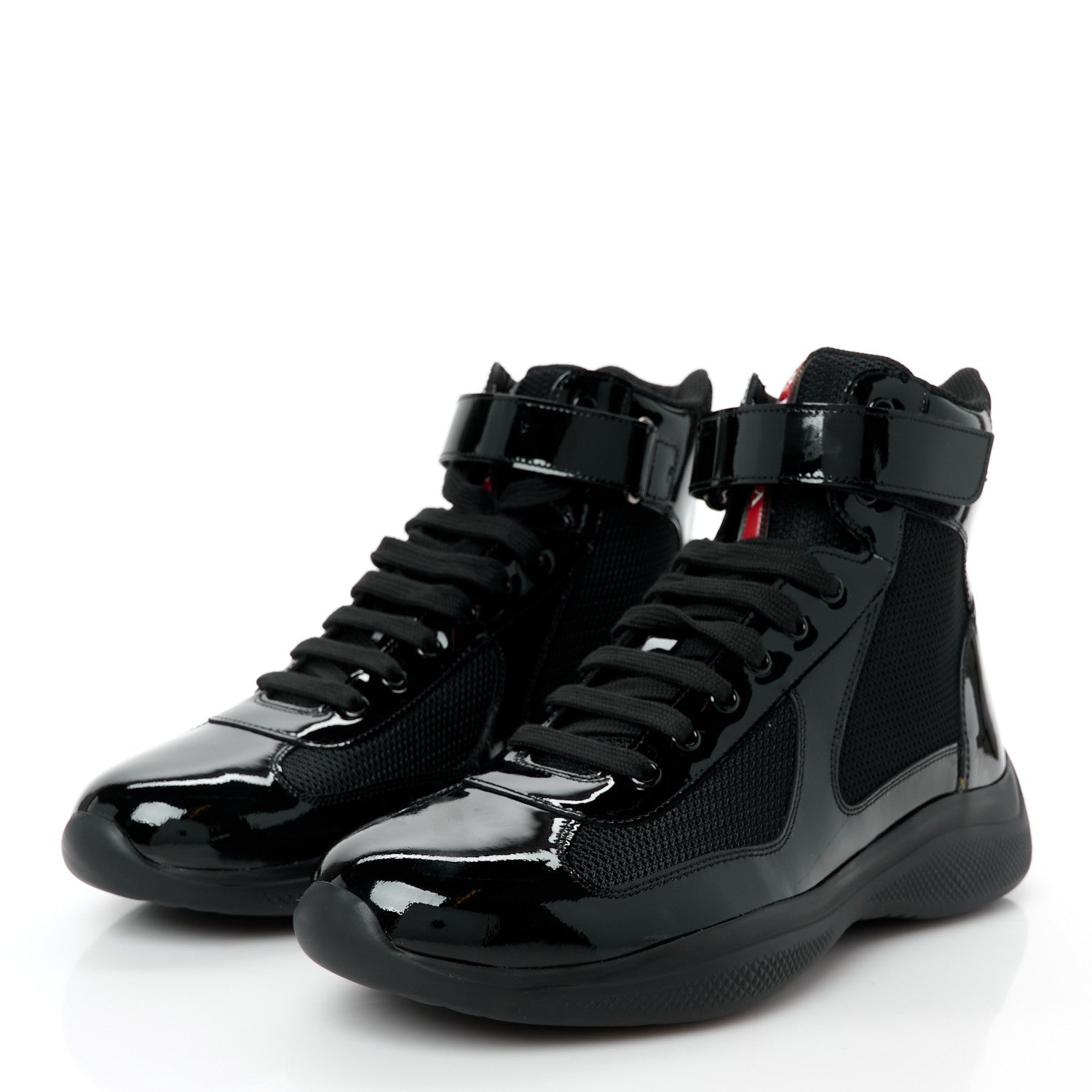 Prada Patent Technical Fabric Mens America's Cup High Top Sneakers