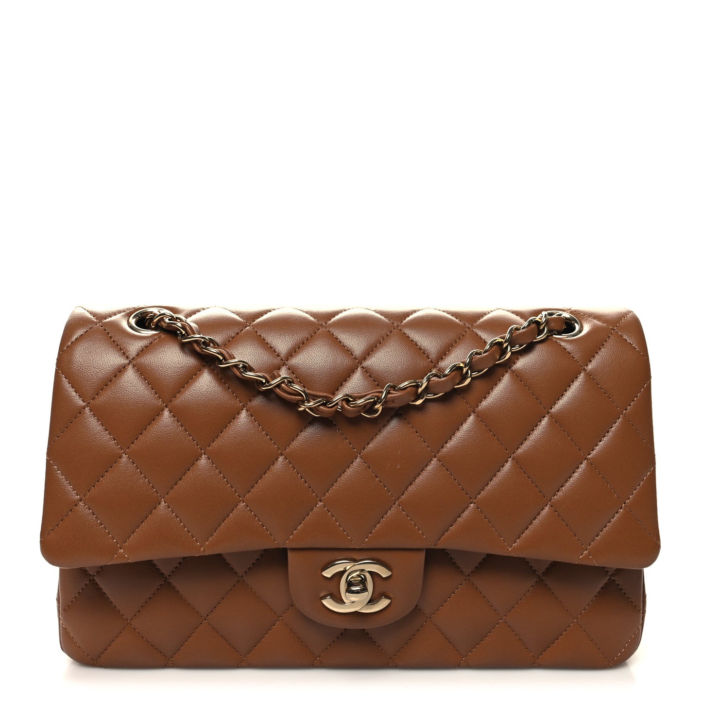 Lambskin Quilted Medium Double Flap Brown