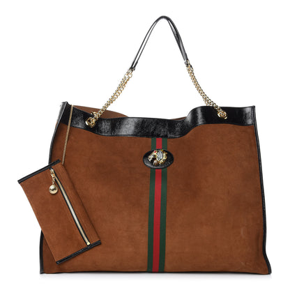 Gucci Suede Patent Maxi Rajah Chain Tote Nocciola Black 1 of 10