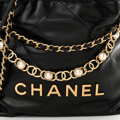 Chanel Shiny Calfskin Quilted Pearl CC Chain Mini Chanel 22 Black 8 of 10