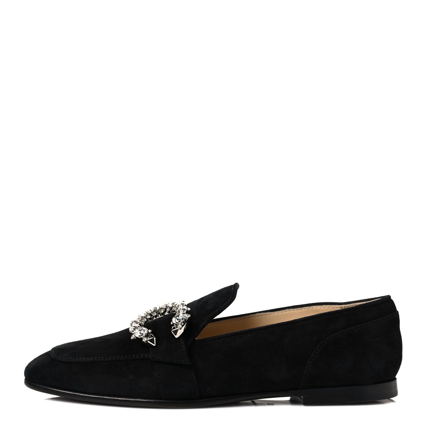 Suede Crystal Mani Flat Loafer 35 Black