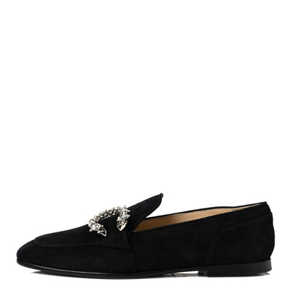 Jimmy Choo Suede Crystal Mani Flat Loafer 35 Black 1 of 12