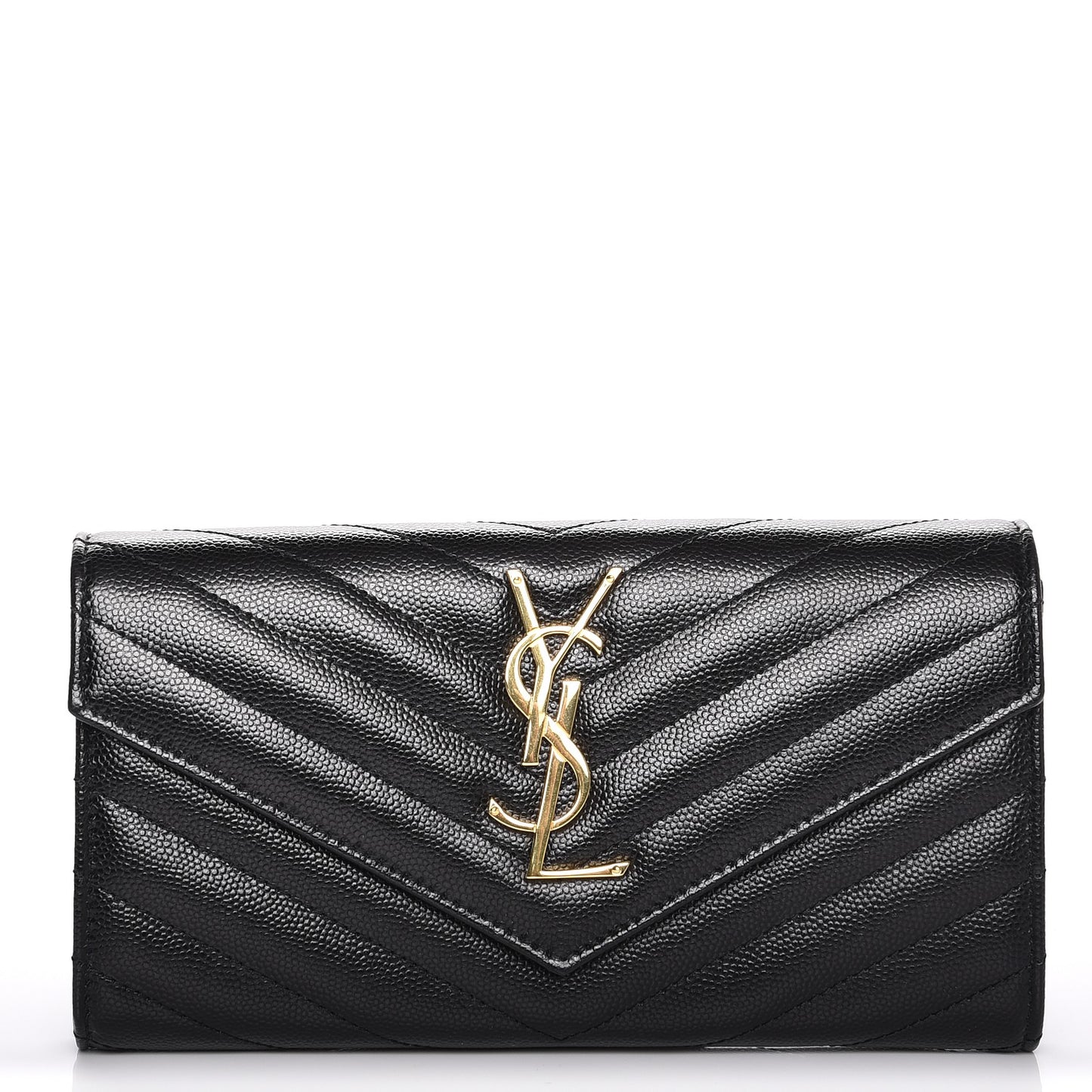 Grain De Poudre Matelasse Chevron Monogram Flap Wallet Black
