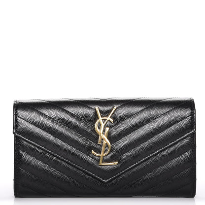 Saint Laurent Grain De Poudre Matelasse Chevron Monogram Flap Wallet Black 1 of 7