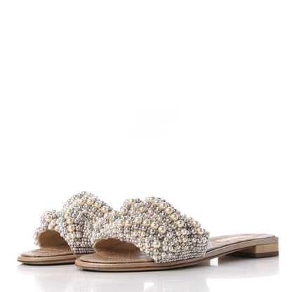 Chanel Calfskin Pearl Flat Sandals 40 Beige 2 of 12
