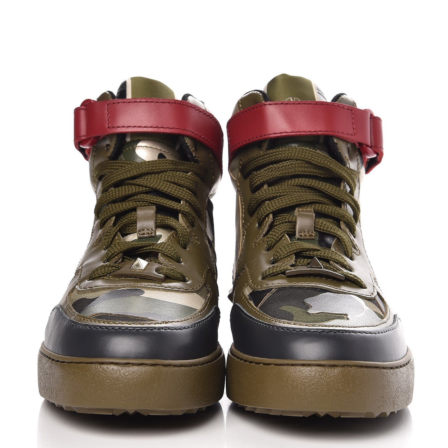 Calfskin Canvas Camouflage Rockstud Rock Be Sneakers 39.5 Olive