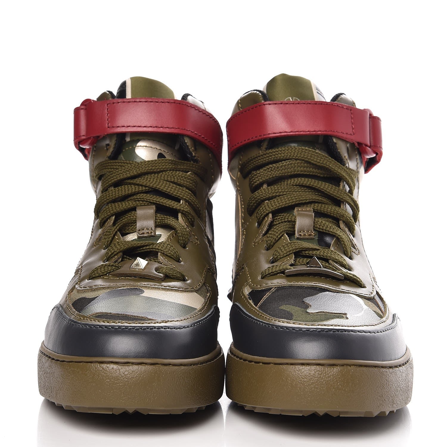 Valentino Garavani Calfskin Canvas Camouflage Rockstud Rock Be Sneakers 39.5 Olive 2 of 10
