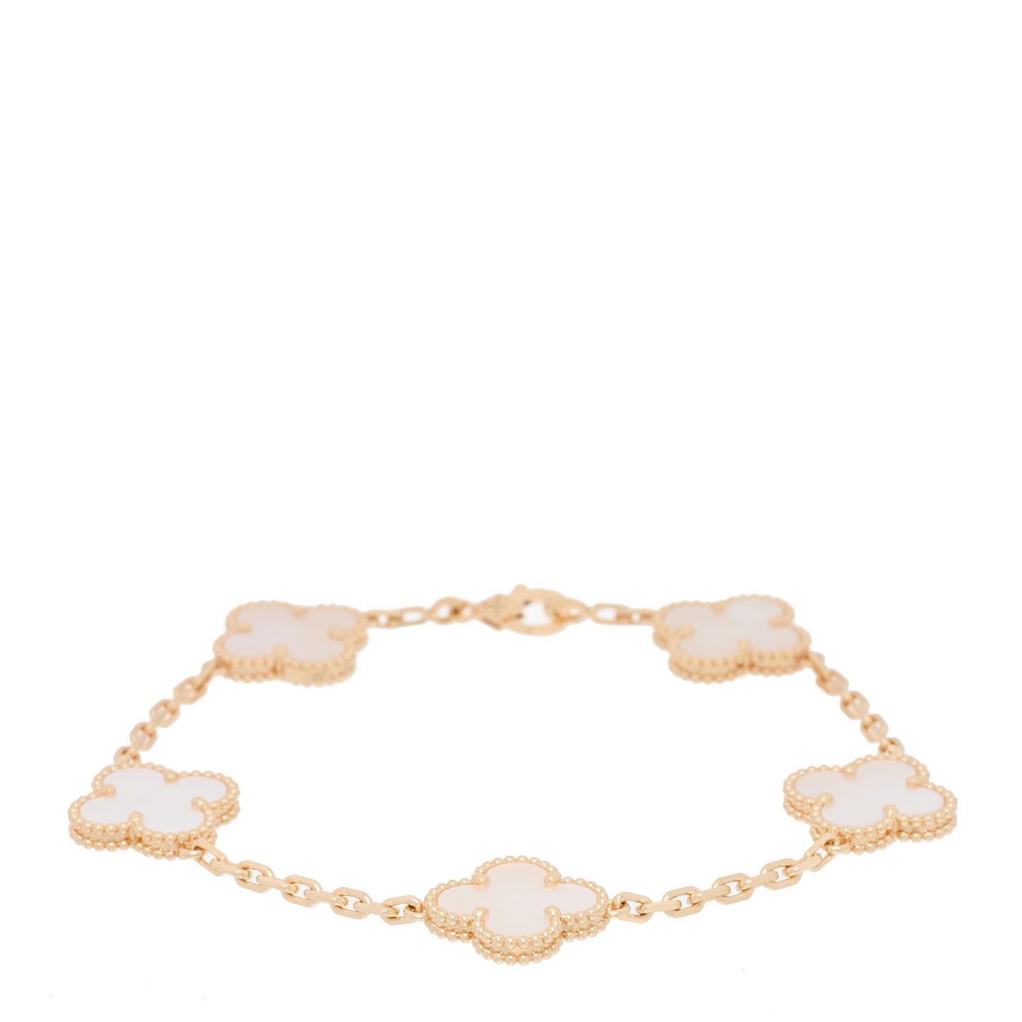 18K Yellow Gold Mother of Pearl 5 Motifs Vintage Alhambra Bracelet