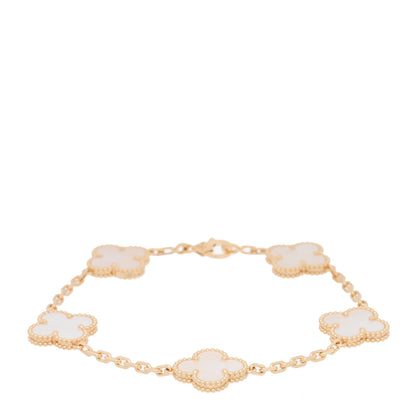 Van Cleef & Arpels 18K Yellow Gold Mother of Pearl 5 Motifs Vintage Alhambra Bracelet 1 of 4