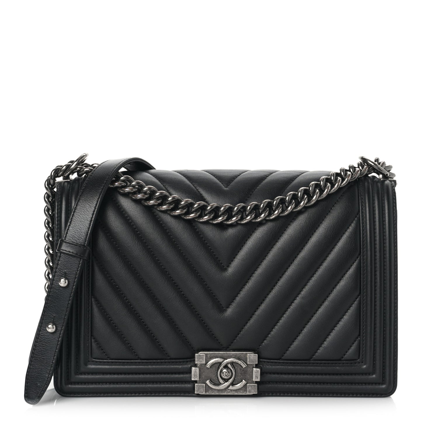 Lambskin Chevron Quilted New Medium Boy Flap Black