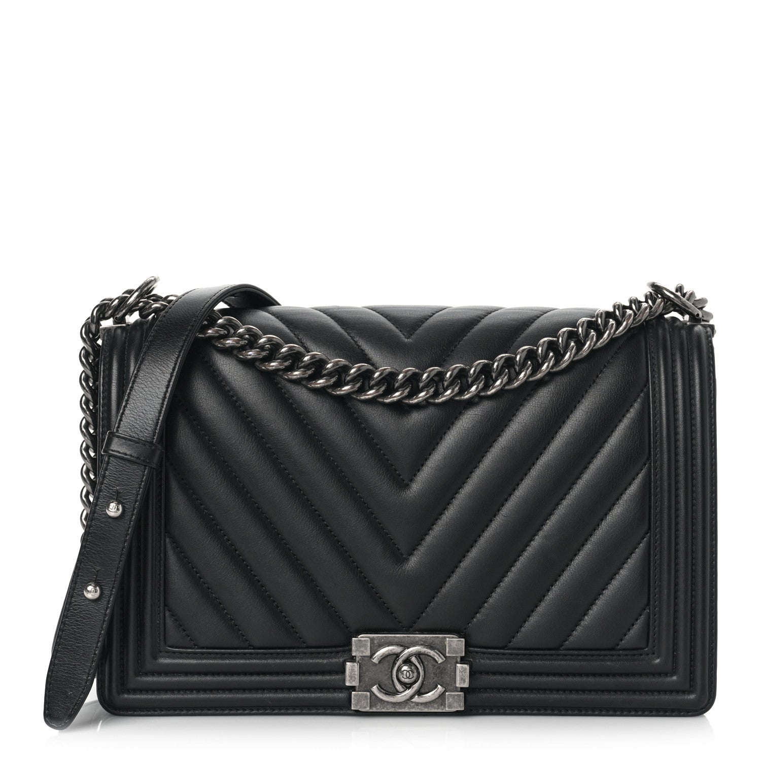 Chanel Lambskin Chevron Quilted New Medium Boy Flap Black 1 of 10