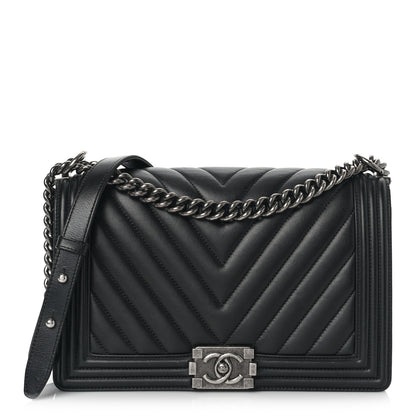 Chanel Lambskin Chevron Quilted New Medium Boy Flap Black 1 of 10
