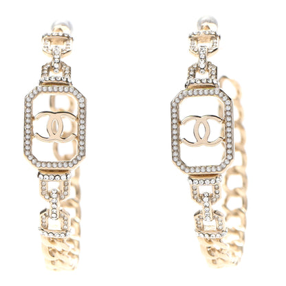 Chanel Crystal CC Vendome Hoop Earrings Gold 1 of 5