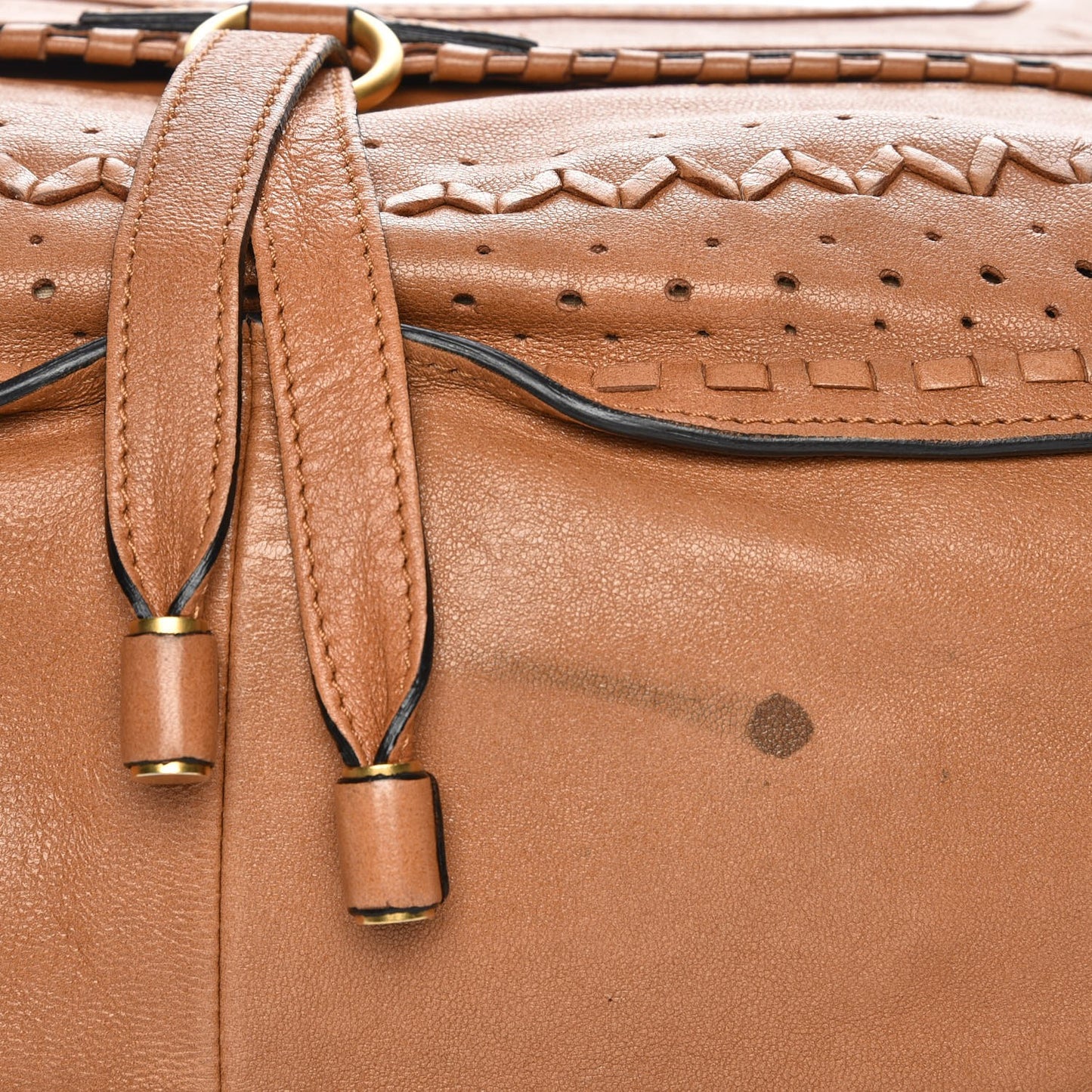 Calfskin Perforated Large Marcie Hobo Tan
