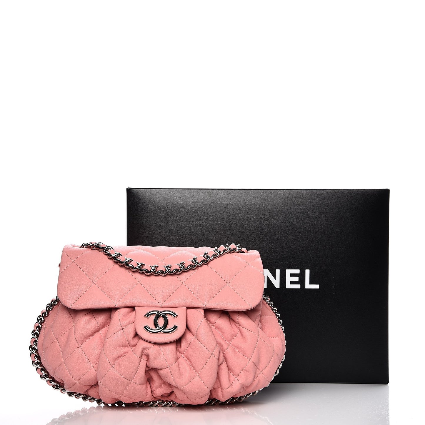 Washed Lambskin Quilted Medium Chain Around Messenger Pink