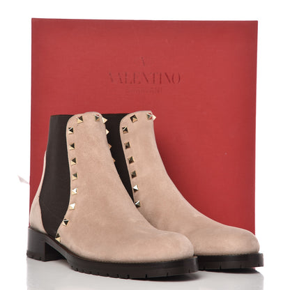Valentino Garavani Suede Rockstud Beatle Chelsea 20mm Ankle Boots 40 Poudre 9 of 9