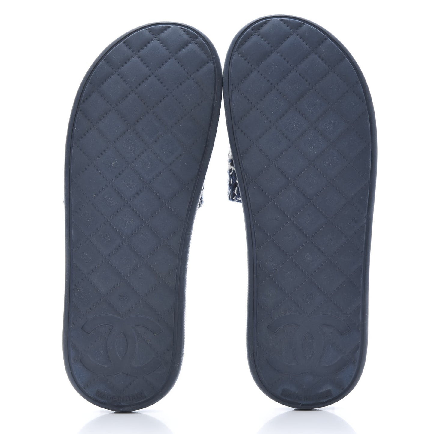 Tweed Rubber CC Flat Mules 38 Navy