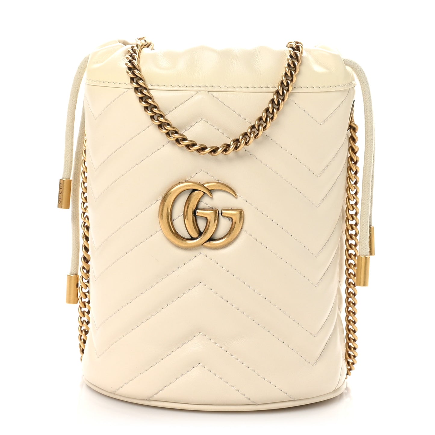 Calfskin Matelasse Mini GG Marmont 2.0 Bucket Bag White