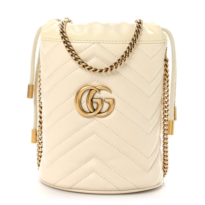 Gucci Calfskin Matelasse Mini GG Marmont 2.0 Bucket Bag White 1 of 11