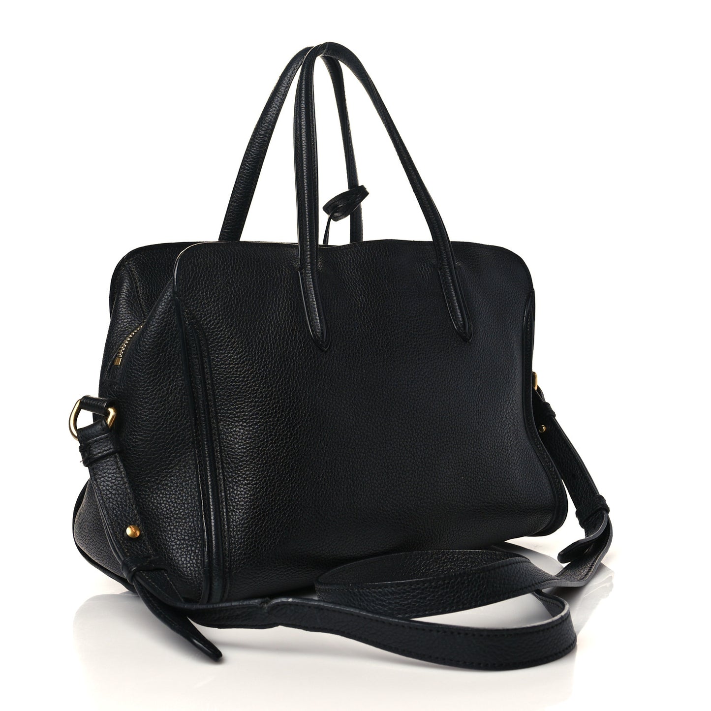 Pebbled Calfskin Small Skull Padlock Zip Around Tote Black