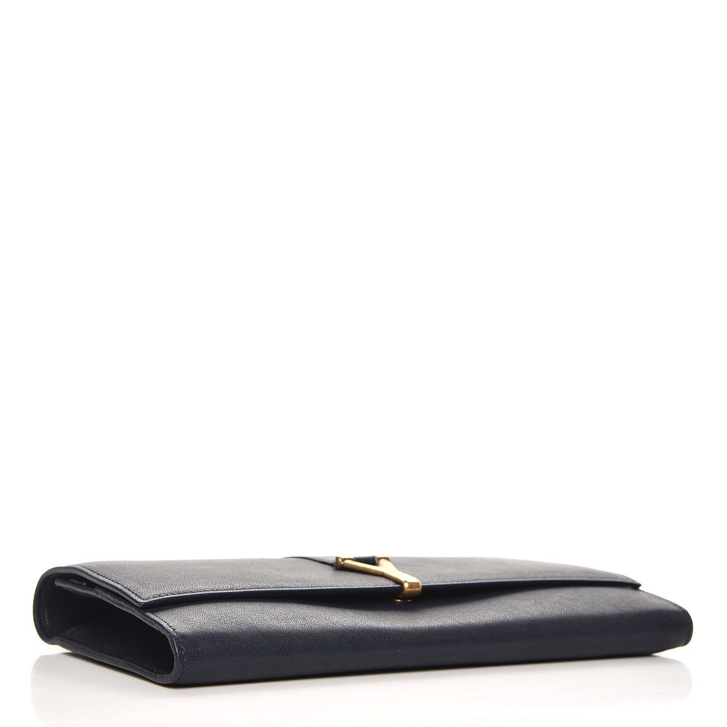 Calfskin Classic Y Document Case Clutch Navy Blue