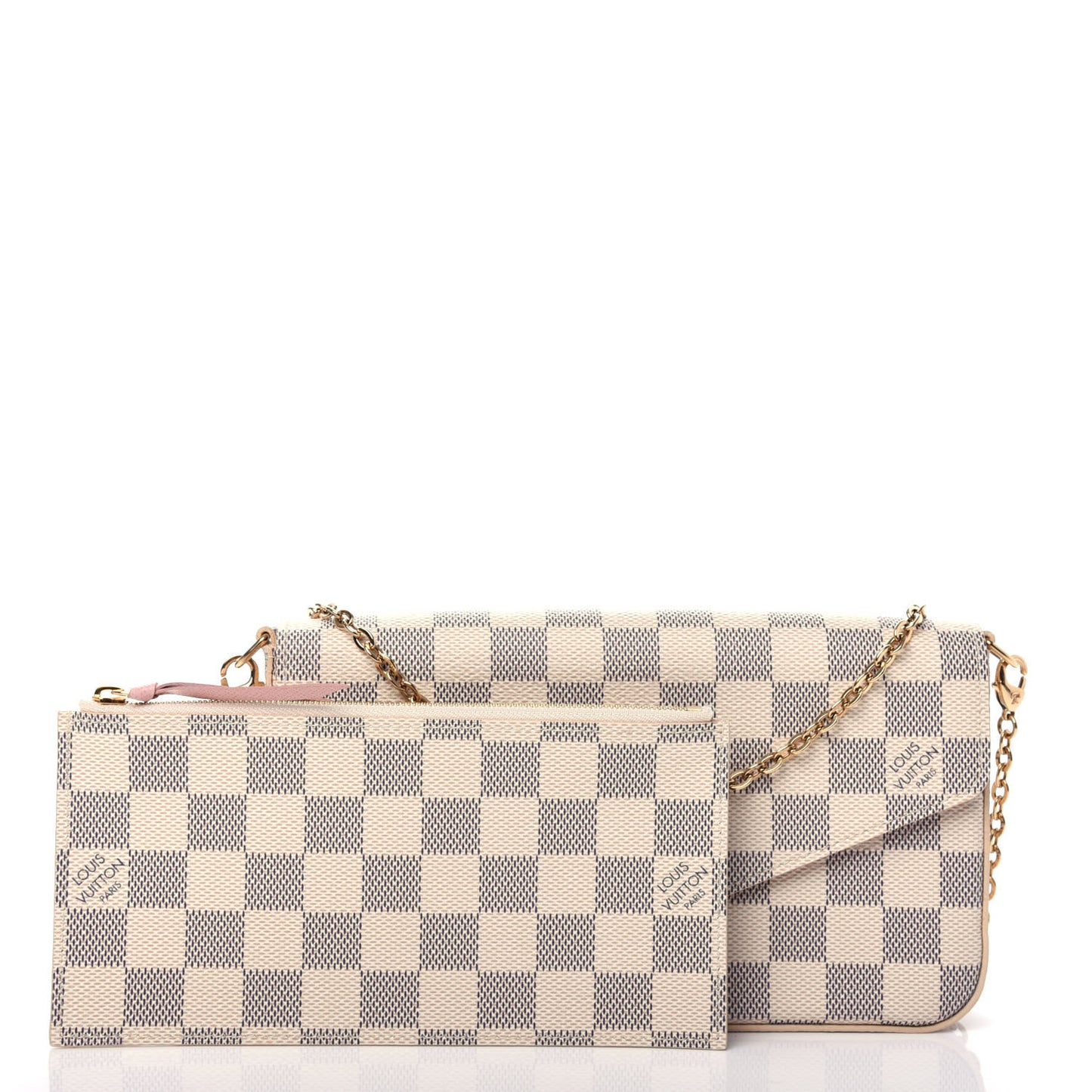 Damier Azur Pochette Felicie Chain Wallet Rose Ballerine